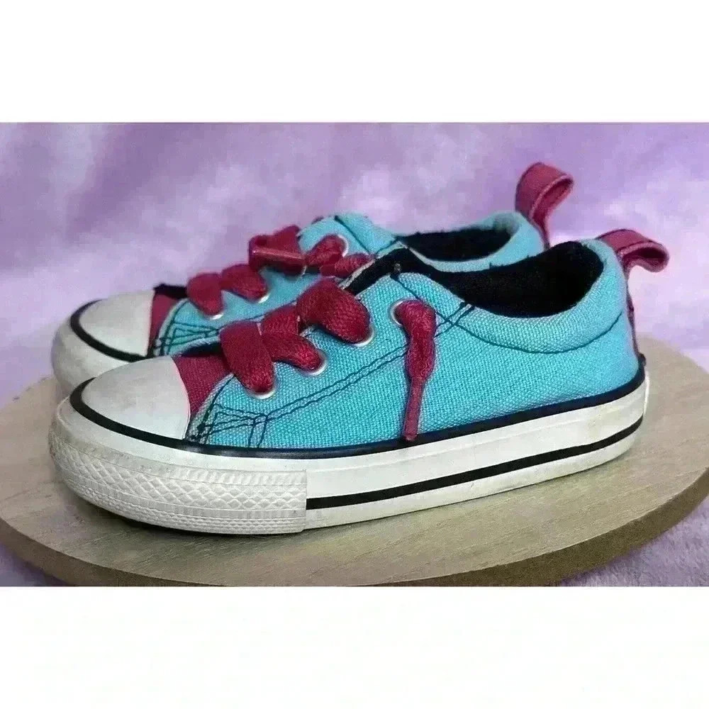 Infant’s Converse ‘CT Street Slip’ Trainers Blue With Hot Pink Laces Size 6 - Picture 2 of 8